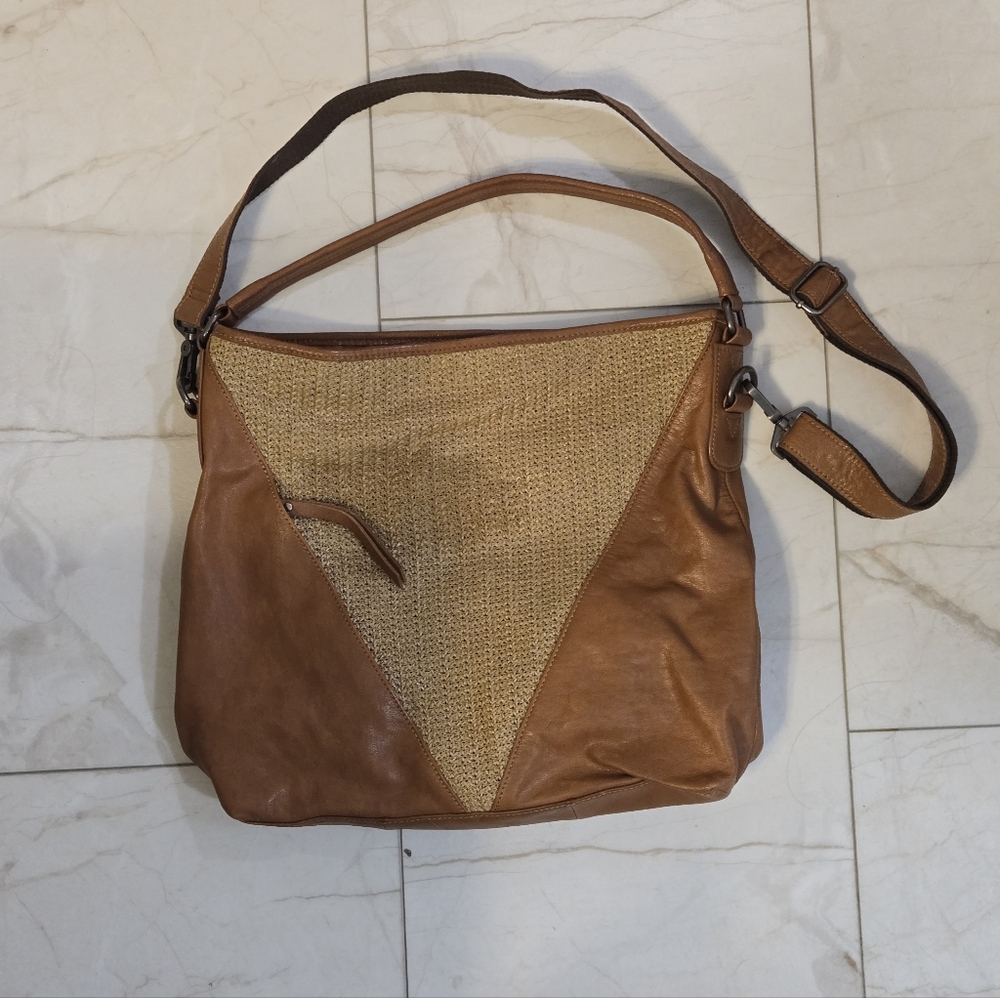 Women's Leather and Natural Fiber Handbag